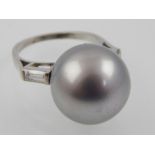 Grey South Sea pearl and diamond ring,