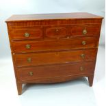George IV boxwood strung mahogany chest, fitted three short and three graduated long drawers,