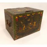 18th C iron strong box with original chinoiserie decoration,