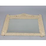 19th C Elizabethan design painted cork mirror decorated with trailing flowers, foliage and grapes,