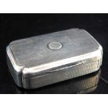 Georgian silver snuff box, Masonic emblem to cartouche, engine turned decoration, recessed corners,