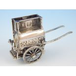 Unusual Continental silver (925) model of a barrel organ on a hand cart,