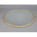 Large 19th C painted oval mirror, ribbon cut frame,