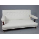 Victorian Howard Desing mahogany bedroom sofa, white button back upholstery,