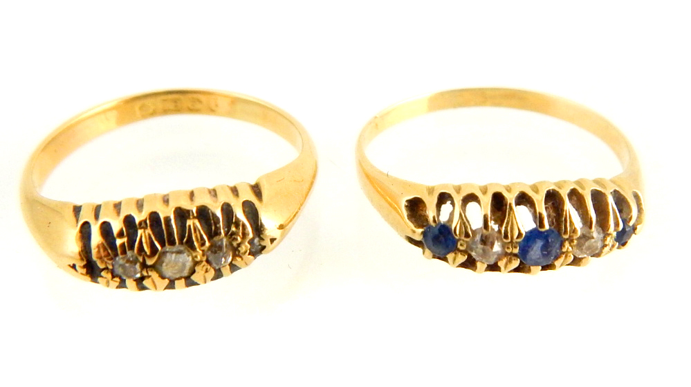 Victorian elliptical form diamond set ring, 18ct and a similar diamond and sapphire ring unmarked, - Image 2 of 2