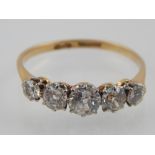 Antique 18ct diamond five stone ring, approx.