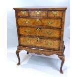 Mid 18th C walnut chest, fitted three short and three graduated long drawers,