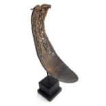 Elegant antique carved and pierced coconut shell tribal spoon, Sumatra,