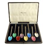 Boxed set of eight silver gilt and enamel teaspoons, by Turner & Simpson, Birmingham 1957,