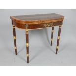 Late George III rosewood and satinwood cross banded card table,