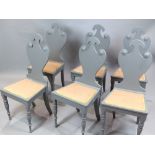 Set of six 19th century Scandinavian or Swiss dining chairs with shaped solid backs on turned