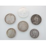William & Mary 1689 half crown coin, USA Eagle dollar 1880, Victoria crowns 1889, 1891,