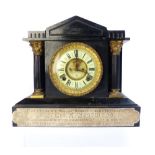 Architectural mantle clock, metal body, floral capitals to reeded columns,