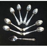 King's pattern silver tableware, four Georgian teaspoons, London 1824, four 20th C teaspoons,