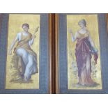 Trio of 19th C Aesthetic movement studies of ladies in Classical dress, oil on board, later frames,