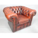 Late 20th century red leather club style button upholstered chair