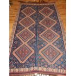 Early 20th century kelim rug, indigo ground geometric design,