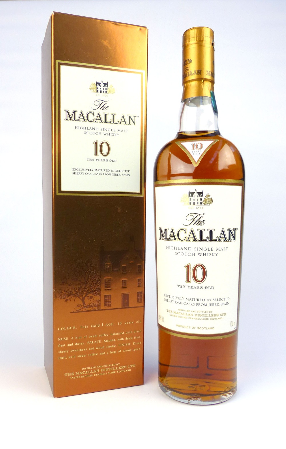 The Macallan ten year old single malt whisky,