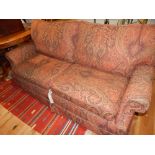 Red Paisley pattern two seat sofa bed,