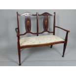 Edwardian mahogany framed twin chair back sofa,