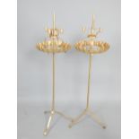 Pair of gilt metal twelve sconce floor standing candle holders,