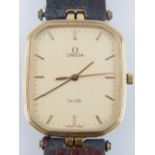 Gentleman's gold plated Omega De Ville, quartz movement, the champagne dial with baton markers,
