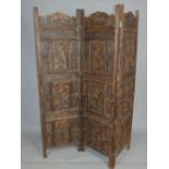 Early 20th Indian carved hardwood three fold dressing screen,