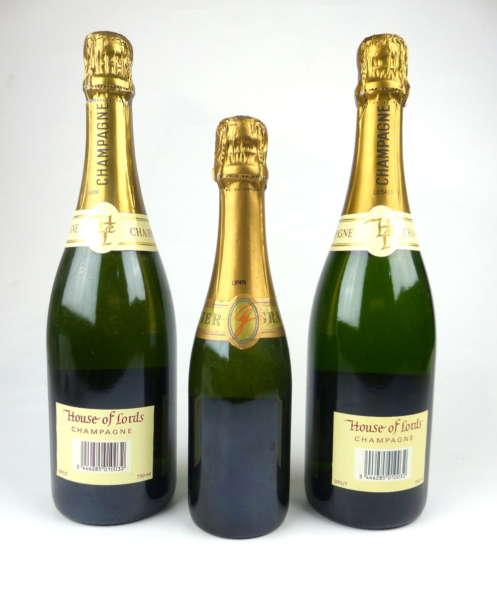 Three bottles (two 75cl one 37cl) House of Lords Brut Champagne. - Image 6 of 8