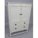 Early 20th century small linen cupboard, antique French grey decoration, double doors,