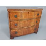 Small Regency mahogany bow front three drawer chest,