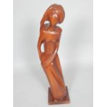 Postmodernist wooden sculpture, double sided standing nude figures,