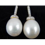 Pair of 18ct white gold diamond and cultured pearl earrings