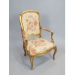 19th century French gilt open armchair,