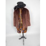 Handmade theatrical costume, mens two piece brown velvet doublet and hose,