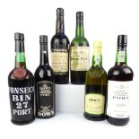 Vintage Port selection including Fonseca Bin 27, Taylors 1966, Dow's White, Real Vinicola 1963,