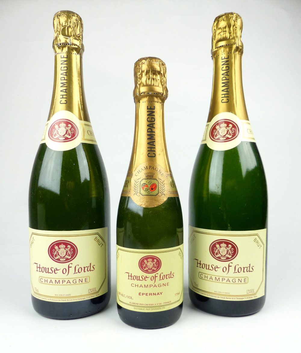 Three bottles (two 75cl one 37cl) House of Lords Brut Champagne. - Image 2 of 8