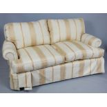 Cream striped upholstered two seat sofa,