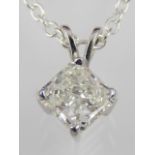 14ct white gold, diamond sing stone pendant necklace, 80 points approx.