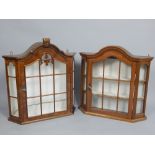 Dutch walnut wall hanging display cabinet, moulded cornice above astragal glazed door, 73cm h,