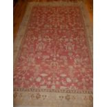 Kashan rug, the foliate decoration on a red ground within a cream border,