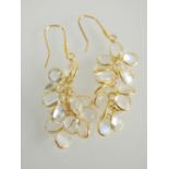 Pair of 14ct yellow gold Moonstone cluster earrings