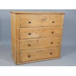 Victorian pine chest, fitted four long drawers,