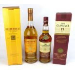 The Glenlivet 15 year old single malt whisky, and a Glenmorangie original single malt whisky,