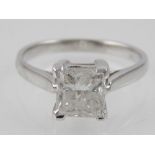 18ct white gold and diamond solitaire ring, the princess cut stone approx. 2.