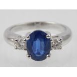 18ct white gold, sapphire and diamond ring, set with a sapphire of 2.