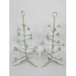 Pair of green metal 'Christmas tree' sixteen sconce candle holders,