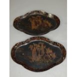 Pair of Chinese export papier mache trays of shaped oval form,