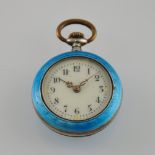 An early 20th century blue enamel pocket watch,