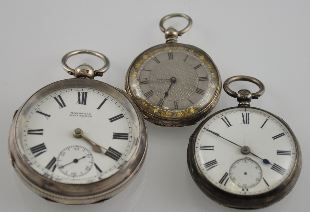A silver pocket watch, the dial and movement both signed Marshall, Leicester,