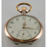 An early 20th Century Continental silver and gold keyless pocket watch,